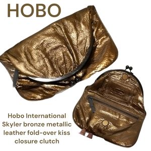 Hobo International Skyler bronze metallic leather fold-over kiss closure clutch